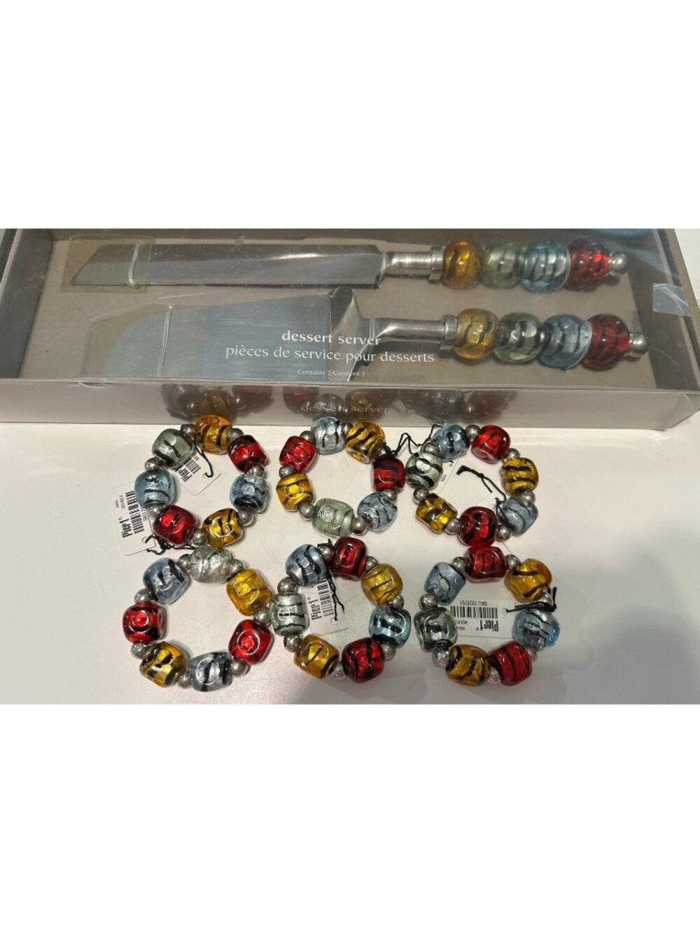 Pier 1 Dessert Cake Servers 6 Napkin Rings Dinner Party table Decor Glass Beads